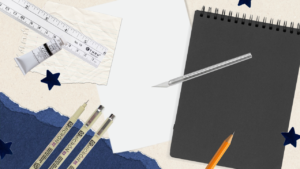 Collage style images of analog graphic design and art tools